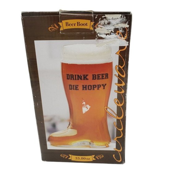 Circleware Boot Shaped Glass Beer Mug 33.80 oz Drink Beer, Die Hoppy Novelty - Picture 3 of 5